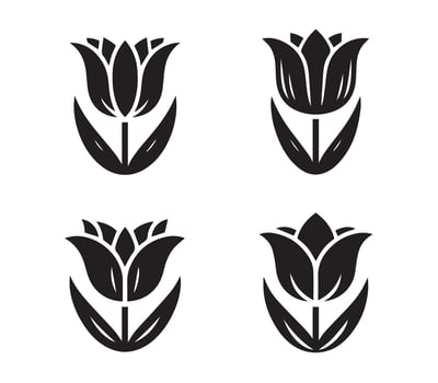 Set of Black and White Tulip Icons vector