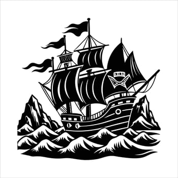 A Pirate Ship mwith.Jolly Roger vector