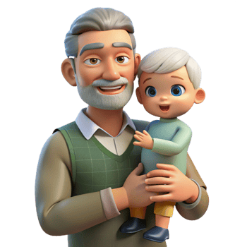 serene classic Grandfather Holding Baby Grandchild Transparent Background high resolution png