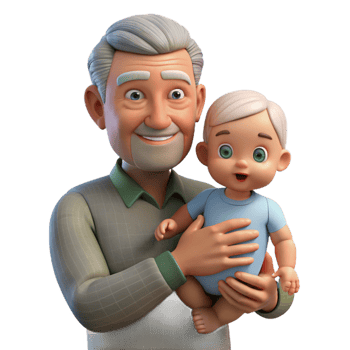 serene rustic Grandfather Holding Baby Grandchild Transparent Background exclusive png