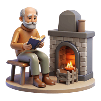 beautiful rustic Grandfather Telling Stories by Fireplace Transparent Background original png