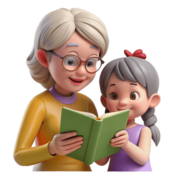 beautiful abstract Grandmother and Granddaughter Reading Together Isolated premium png