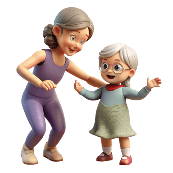 serene artistic Grandmother Teaching Granddaughter to Sew Transparent Background authentic png