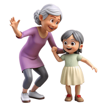 dramatic modern Grandmother Teaching Granddaughter to Sew Transparent Background detailed png