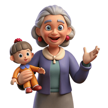 serene minimalist Grandmother Telling Stories with Puppets Transparent Background genuine png