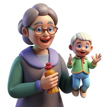 beautiful rustic Grandmother Telling Stories with Puppets Transparent Background original png