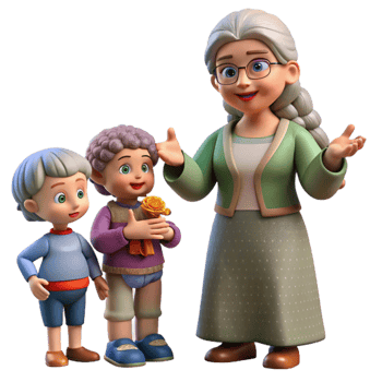 elegant classic Grandmother Telling Stories with Puppets Transparent Background png