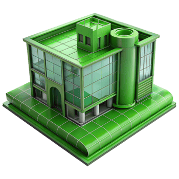 vibrant modern Green Building Design Blueprint Transparent Background png