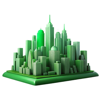vibrant creative Green Cityscape Skyline Silhouette Transparent Background professional png