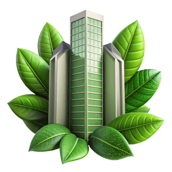dramatic artistic Green Leaves Framing Skyscraper Transparent Background png