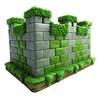 serene traditional Green Moss Covering City Wall Isolated premium png