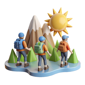 dramatic traditional Group Hiking in Mountains with Bright Sunlight Cutout premium png