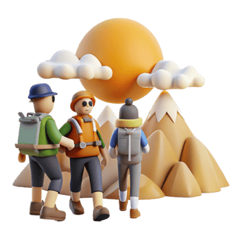 wonderful modern Group Hiking in Mountains with Bright Sunlight Cutout professional png