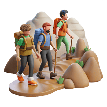 vibrant contemporary Group Hiking Up Mountain Trail Transparent Background professional png
