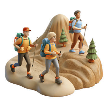 serene contemporary Group Hiking Up Mountain Trail Transparent Background professional png