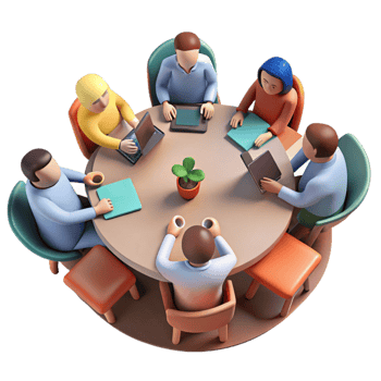 serene modern Group Meeting Around Table Cutout with Top Down View exclusive png