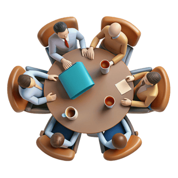beautiful creative Group Meeting Around Table Cutout with Top Down View high quality png