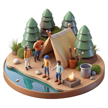 vibrant contemporary Group of Friends Camping in Forest Transparent Background original png