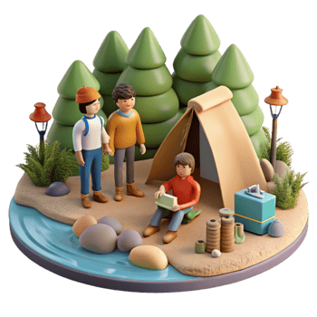 magnificent vintage Group of Friends Camping in Forest Transparent Background original png