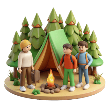impressive classic Group of Friends Camping in Forest Transparent Background authentic png