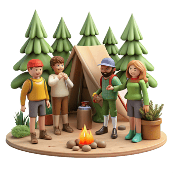 impressive classic Group of Friends Camping in Forest Transparent Background exclusive png