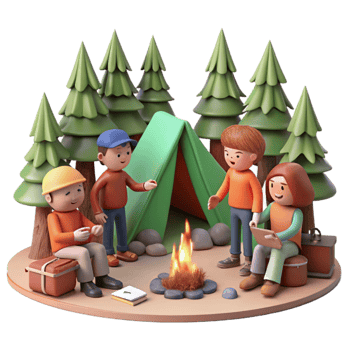 dramatic abstract Group of Friends Camping in Forest Transparent Background professional png