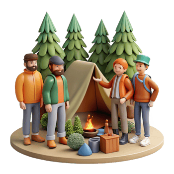 beautiful vintage Group of Friends Camping in Forest Transparent Background original png