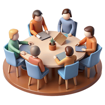 vibrant contemporary Group Project Meeting Around Table Isolated png