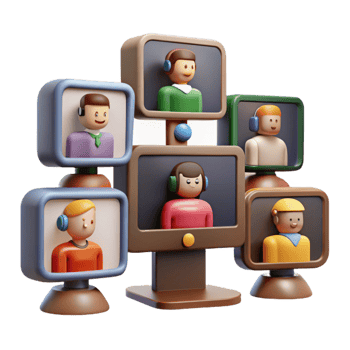 elegant contemporary Group Conference Call Isolated with Multiple Screens premium png
