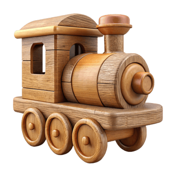 vibrant minimalist Hand Carved Wooden Toy Train Side View Cutout premium png