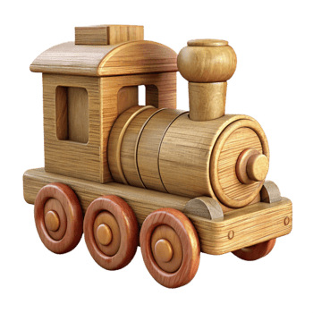 vibrant classic Hand Carved Wooden Toy Train Side View Cutout png