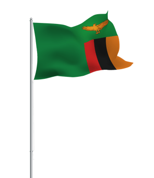 Zambia flag waving on pole.Isolated national flag of Zambia png