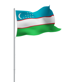 Uzbekistan flag waving on pole.Isolated national flag of Uzbekistan png