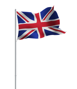 UK flag waving on pole.Isolated national flag of United Kingdom png