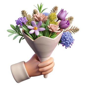 extraordinary minimalist Hand Holding Wildflower Bouquet Transparent Background png