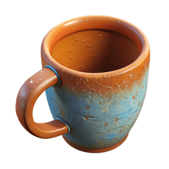 dramatic creative Handmade Ceramic Mug Top View Transparent Background with Rustic Style premium png