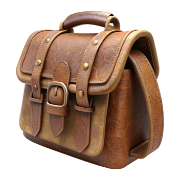 stunning abstract Handmade Leather Bag Side Angle Isolated with Rustic Style detailed png