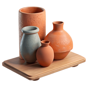 magnificent artistic Handmade Pottery on a Shelf Isolated png