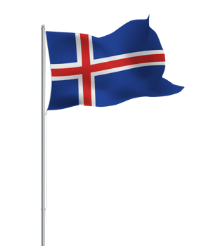 Icelandic flag waving on pole.Isolated national flag of Iceland png