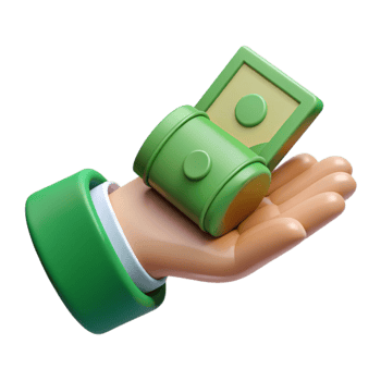 serene minimalist Helping Hand Giving Money Transparent Background with Green Bills exclusive png