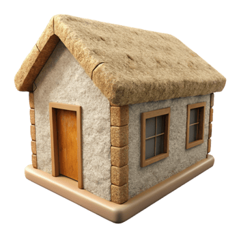 serene vintage Hempcrete Block House Model Front View Transparent Background detailed png