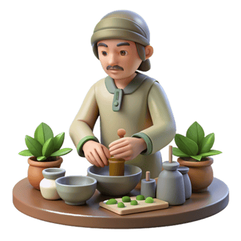 serene traditional Herbalist Preparing Remedies Isolated authentic png
