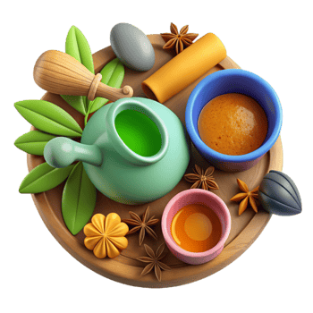 beautiful rustic Herbal Tea Ingredients Flat Lay Isolated with Vibrant Colors exclusive png