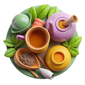 dramatic artistic Herbal Tea Ingredients Flat Lay Isolated with Vibrant Colors high quality png