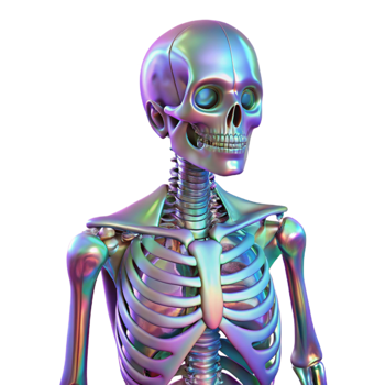 serene artistic Holographic Anatomical Model Human Skeleton Cutout detailed png