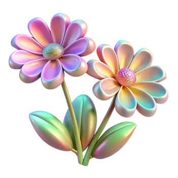 magnificent creative Holographic Meadow Flowers Cutout with Colorful Blooms professional png