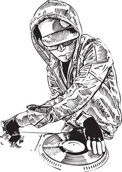 Isolated, pen and ink drawing, disc jockey illustration vector