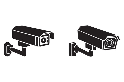 Silhouette security camera icons for safety and protection. vector