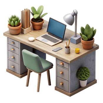 wonderful traditional Home Office Desk with Window View Isolated professional png