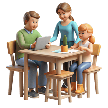 beautiful modern Homeschooling Family at Table Isolated high resolution png